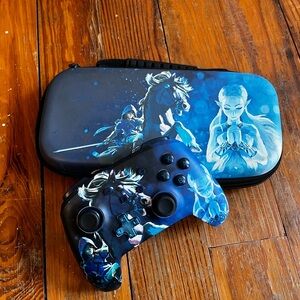 Custom Blue Fantasy Game Controller and Travel Case